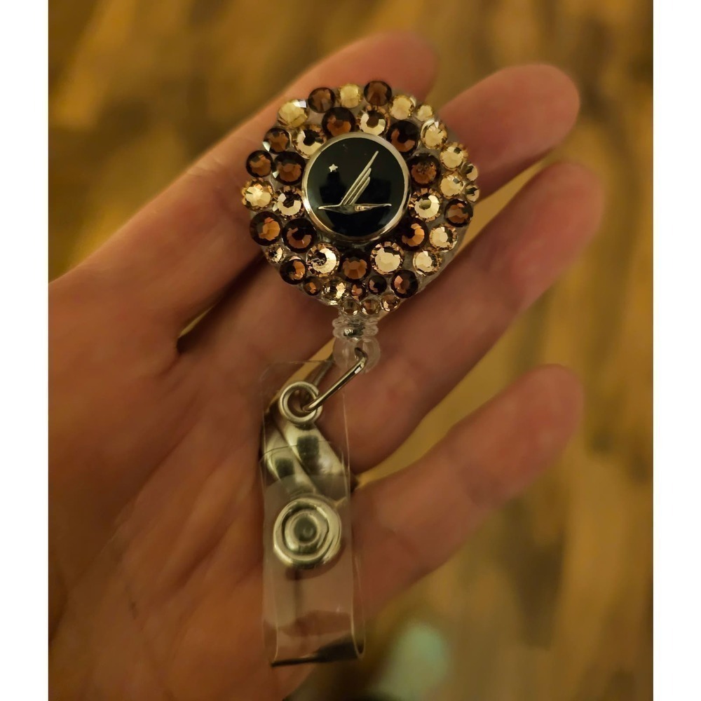 Airline Vintage Button ID holder. Handmade. Rare. Unique. Bling.